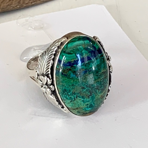 Azurite in Malachite Southwestern Sterling Ring - Picture 2 of 5